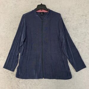 Citiknit Women's 1X Blue Traveler Zip Front Cardigan Slinky Knit